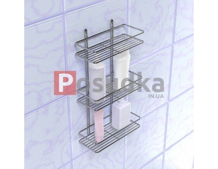 Полиця прямокутна 25 см 3-ярусна 2-контурна хром ПП-2532