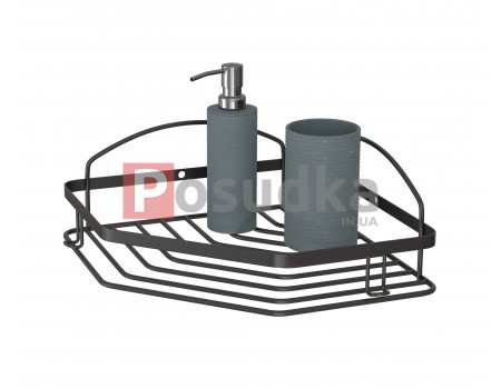 Угловые черные полки в ванную 1 ярусная 20*20 см Star Mabello