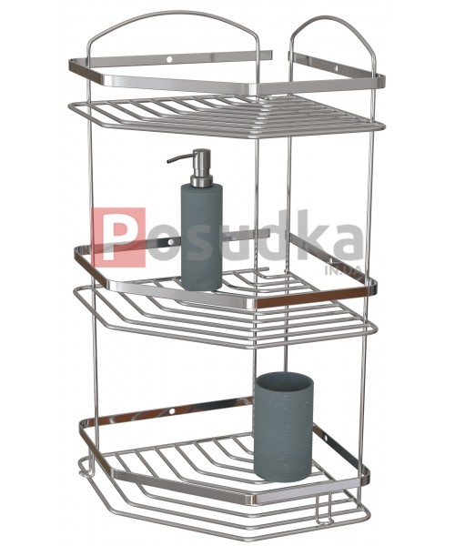 Кутова полиця для ванної НЕРЖАВЕЙКА 3 ярусна 20*20 см Star Mabello
