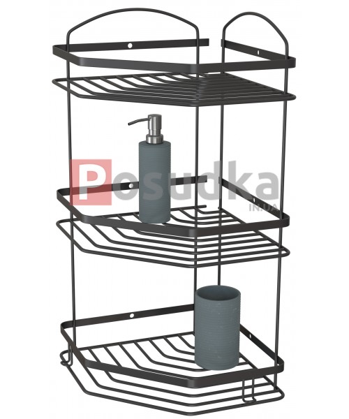Кутова полиця для ванної НЕРЖАВЕЙКА 3 ярусна 20*20 см Star Mabello чорний колір
