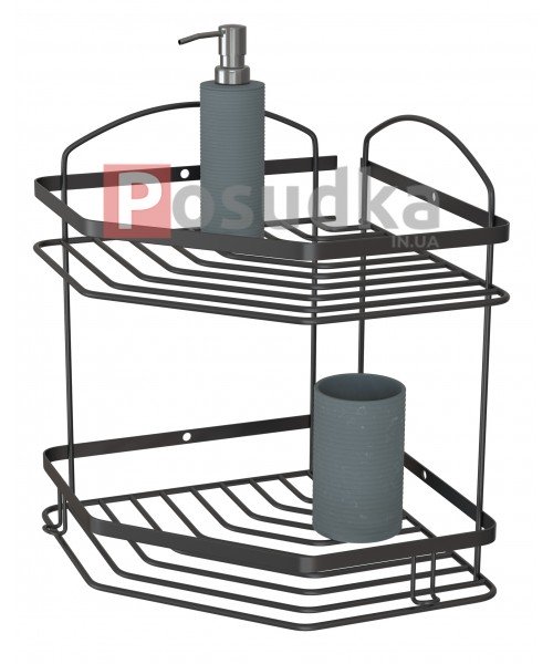 Угловая полка для ванной НЕРЖАВЕЙКА 2 ярусная 20*20 см Star Mabello черный цвет