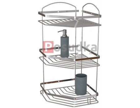 Нержавеющие угловые полки в ванную 3 ярусная 20*20 см Star Mabello