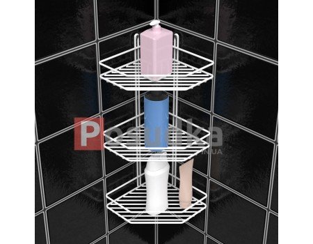 Настінні полиці у ванній кімнаті кутові 20 см 3 ярусу біла низька
