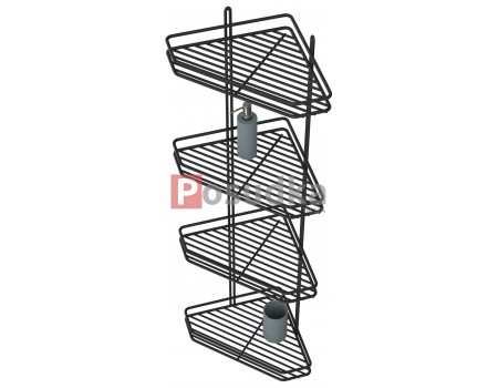 Угловая навесная полка в ванную черная 20 см 4-ярусная 2-контурная черный цвет