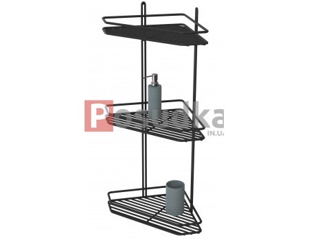 Черная полка для ванной угловая 20 см 3-ярусная