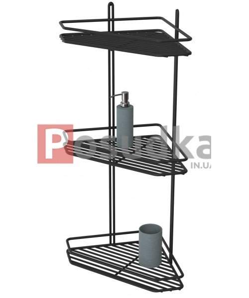 Полочка угловая 20 см 3-ярусная черный цвет ПУ-20323