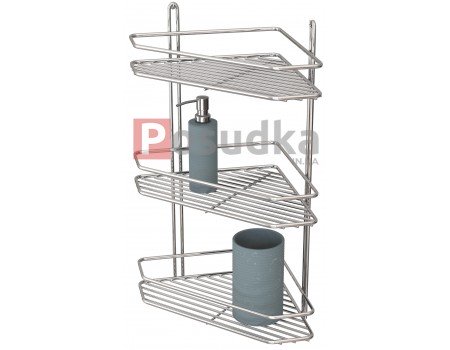 Полиця кутова 25см 3-ярусна 2-контурна хром