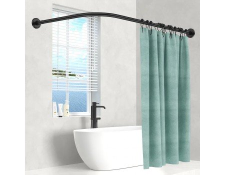 Угловые (Г-образные) карнизы в ванную 70*150 см цельный нержавейка черный цвет