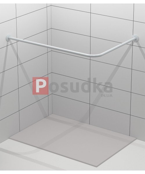 Карниз для ванной угловой Г-образный нержавейка белый цвет