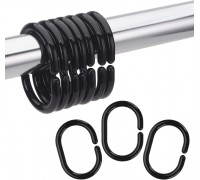 Кольца для шторки в ванную пластик черные 12 шт