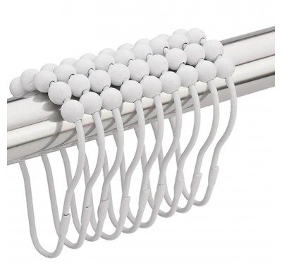 Кольца для шторки в ванную с шариками БЕЛЫЙ цвет 16 шт