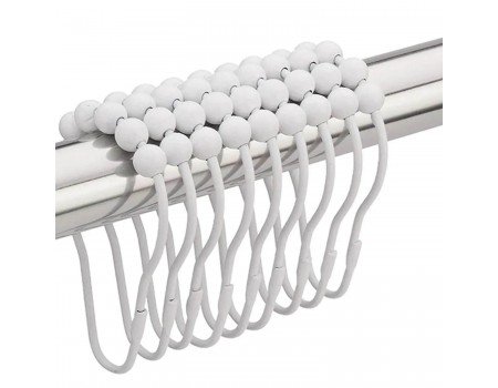 Белые крючки для душевой шторки занавески с шариками 16 шт