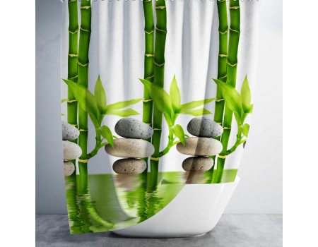 Тканевая шторка для ванной углового карниза широкая Бамбук 240*200