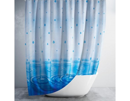 Шторка для душа из ткани Jackline Drop BS5020-V1 Капля голубая полиестр