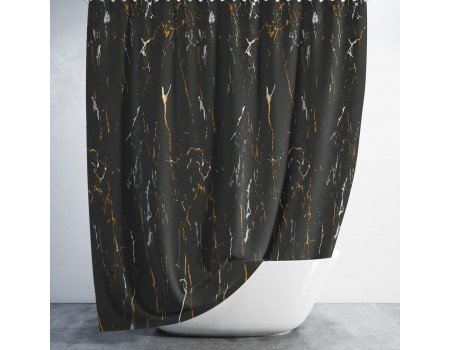 Шторка для ванной из ткани Jackline Black Stone BS2200 под мрамор черный цвет полиестр