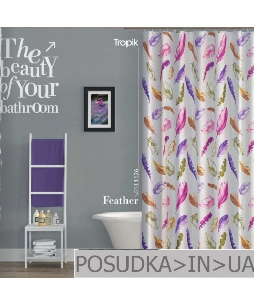 Штора для ванної Tropik Feather BS11126 Кольорове пір'я тканинне 180*200 см