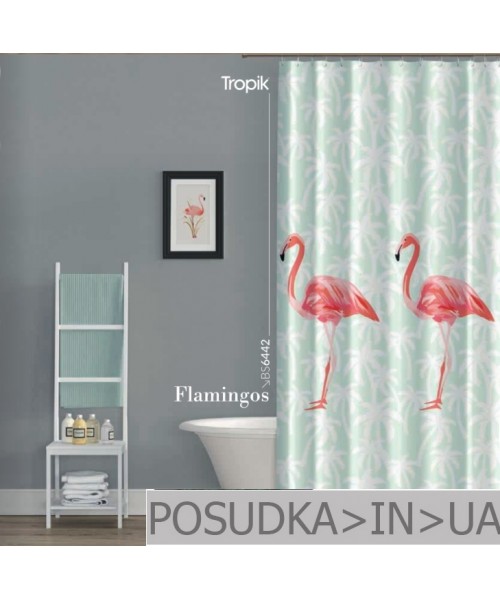 Штора для ванной Tropik Flamingos BS6442 Фламинго тканевая 180*200 см