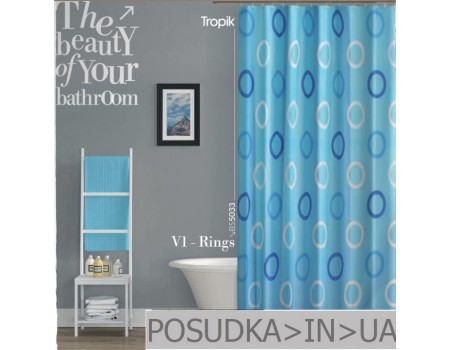 Фіранка для душу Tropik V1-Rings BS5033 Блакитні кільця тканинна