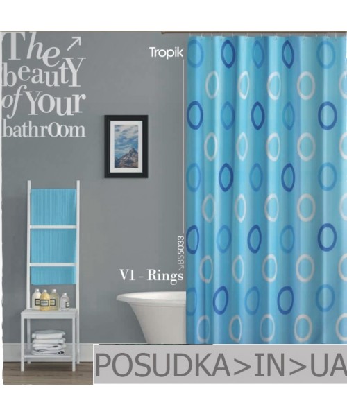 Штора для ванної кімнати Tropik V1-Rings BS5033 Блакитні кільця тканинна 180*200 см