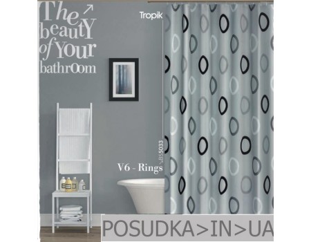 Занавеска для душа Tropik V6-Rings BS5033 Серые кольца тканевая