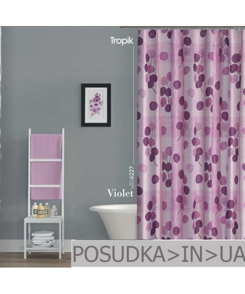 Штора для ванної Tropik Violet BS6227 Фіолетова тканинна 180*200 см