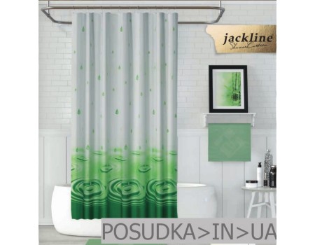Тканевая шторка для ванной  Jackline Drop BS5020-V4 Капля зеленая полиестр
