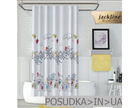 Шторка для ванної з тканини Jackline Birds BS6144 Пташки в клітині поліестр