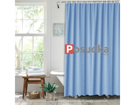 Шторка для душа тканевая голубая пика