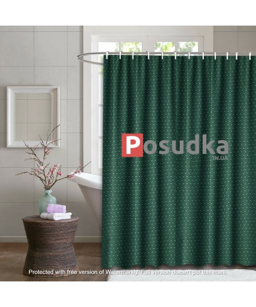 Штора для ванной однотонная тканевая Diamond 180*180 см темно-зеленая